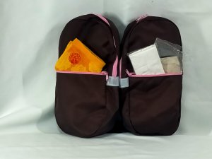 画像1: 日本初！小学生便利グッズ！ サンドセル・ポケット　/   ブラウン×ピンク　　ランドセル用両サイドバッグ　特許取得商品 　通販